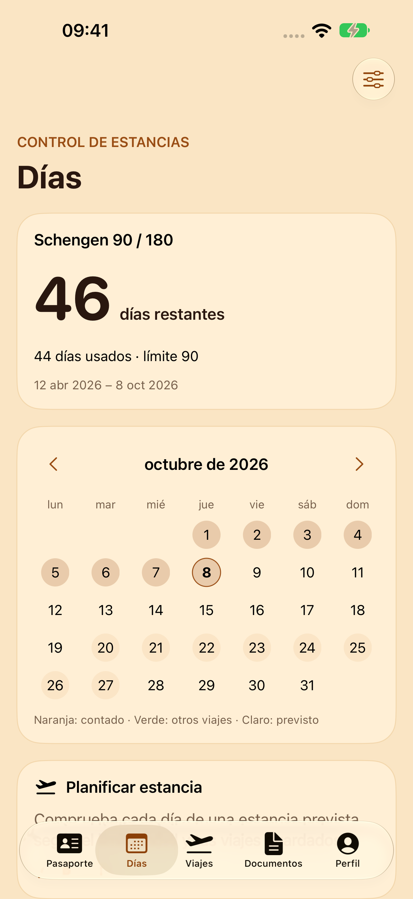 Calendario de estancias