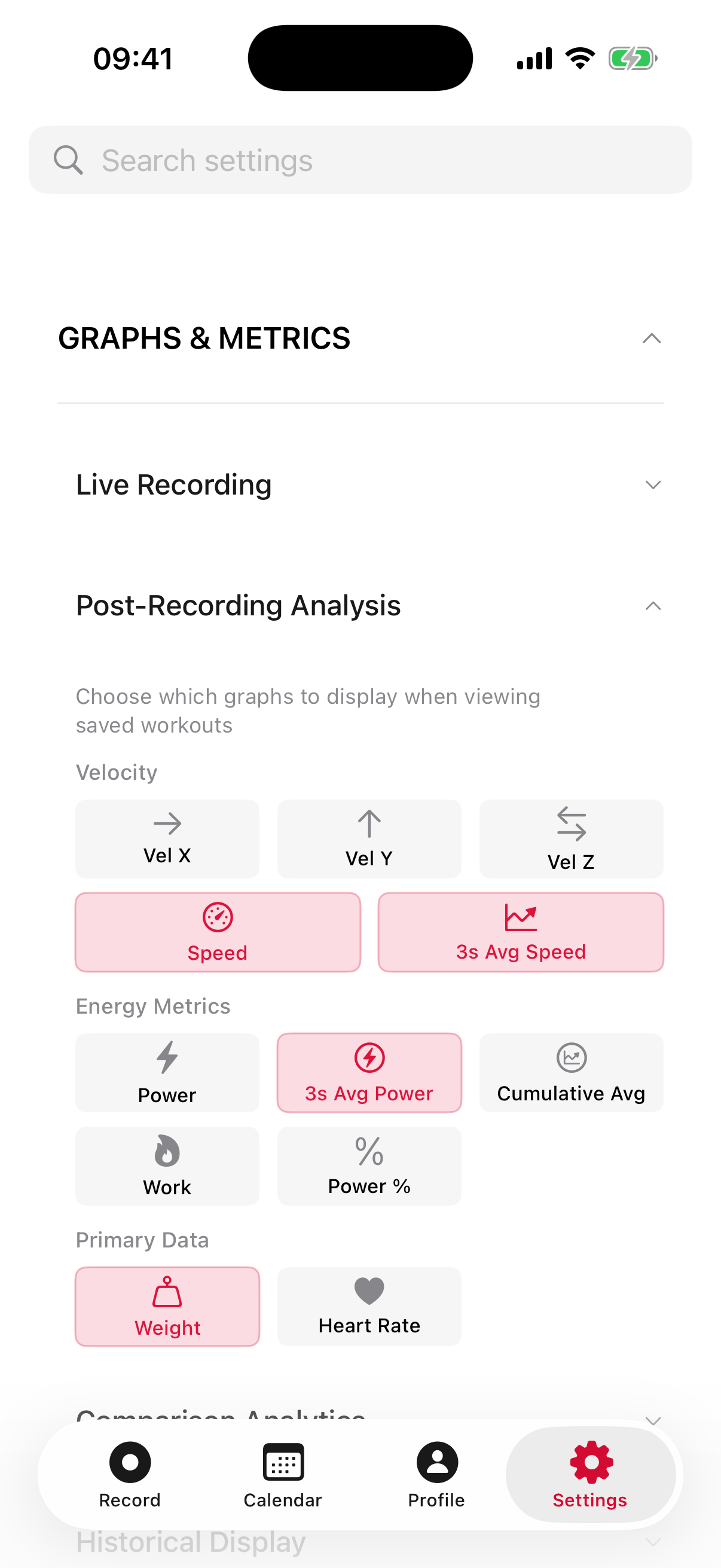 DetecFit graph settings