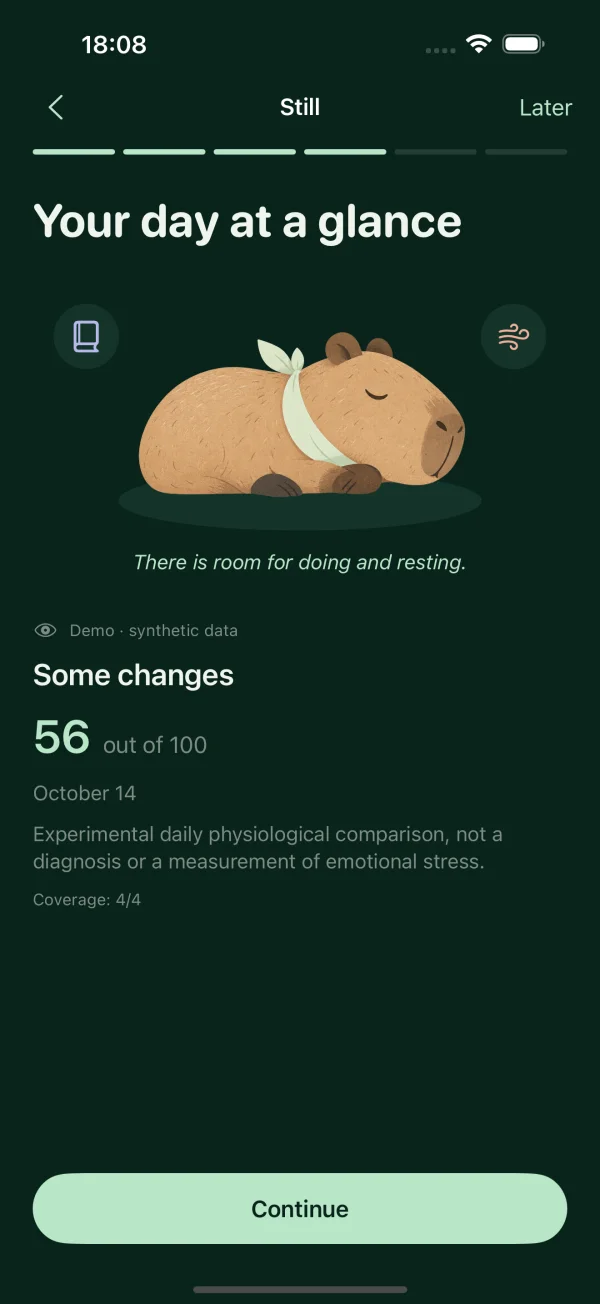 Still app screen with example content